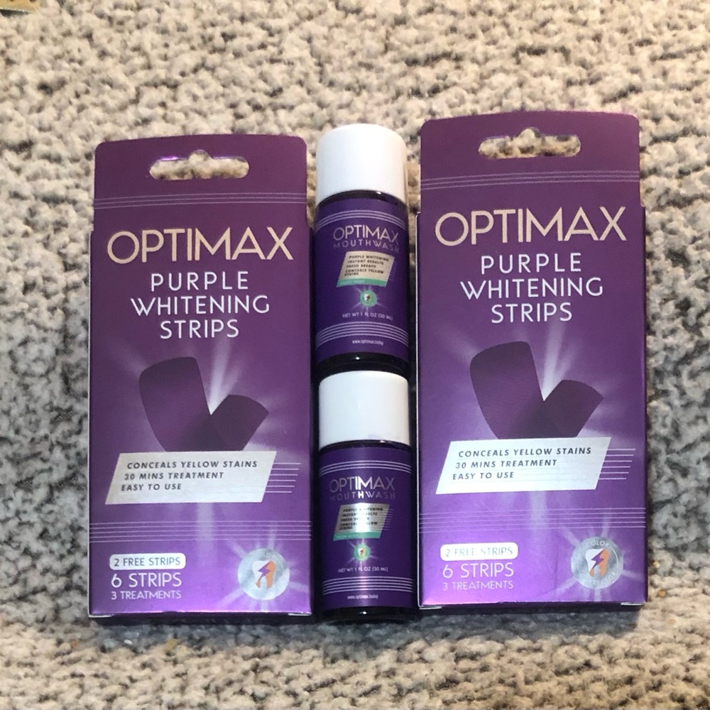 Optimax Purple Whitening Strips 2 packs (12 Total Strips) 2 Optimax Mouthwashes.